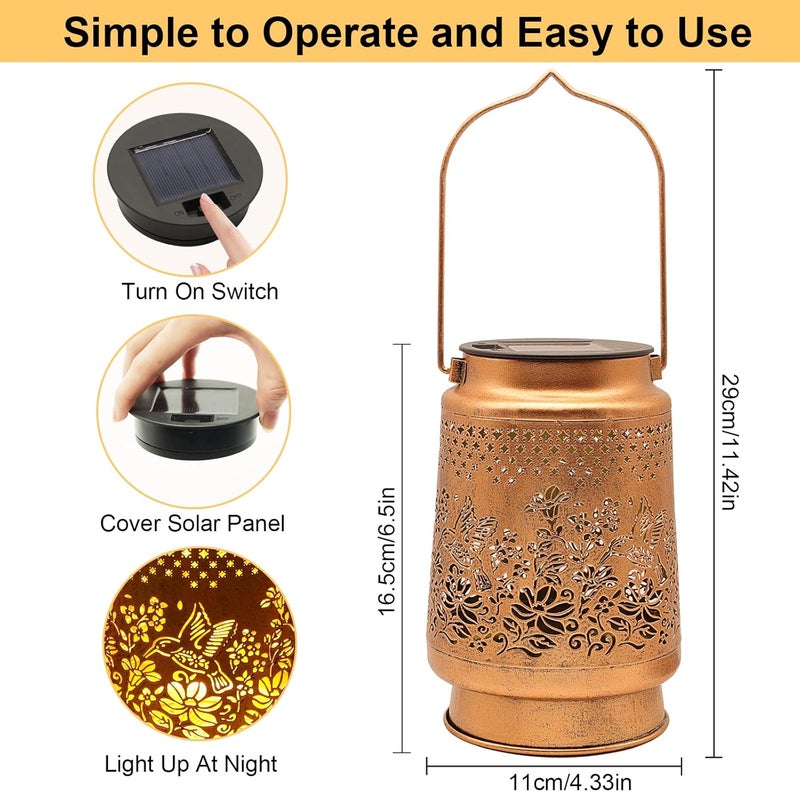 SANDECO 2 Pack Solar Lanterns Outdoor Hummingbird Garden Decor, Gifts for Mom Women Grandma Birthday, Waterproof Metal Hanging Solar Lights with Shepherd Hook LED Decorative Outside for Yard Patio Lawn Porch - Image 5